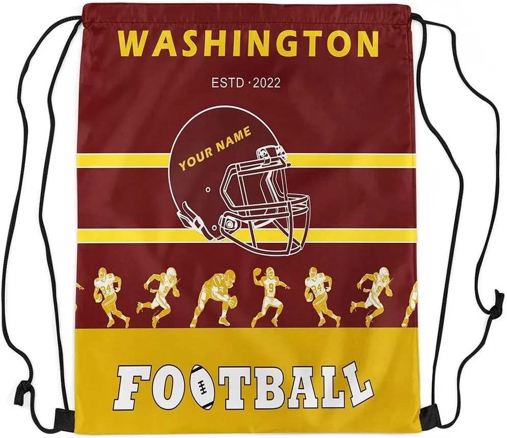 Erosebridal Customized 13 x 15.7 Football Drawstring Backpack,American Football Drawstring Bag for Men,Red Yellow Sports Draw String Back Bag,Rugby City Team String Backpack