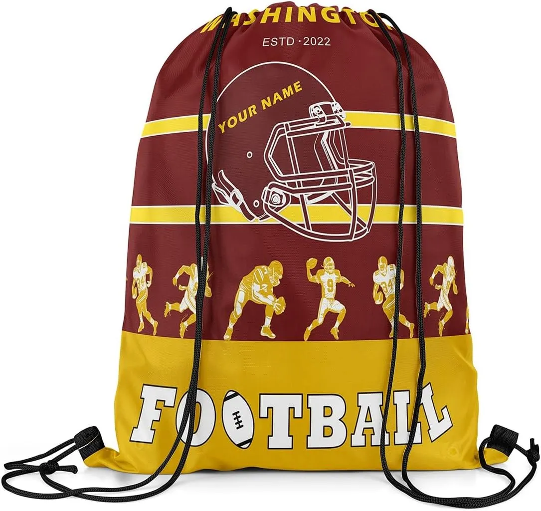 Erosebridal Customized 13 x 15.7 Football Drawstring Backpack,American Football Drawstring Bag for Men,Red Yellow Sports Draw String Back Bag,Rugby City Team String Backpack