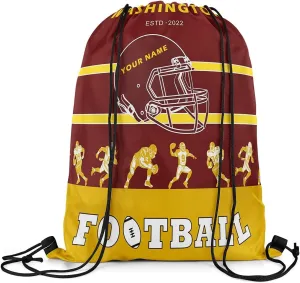 Erosebridal Customized 13 x 15.7 Football Drawstring Backpack,American Football Drawstring Bag for Men,Red Yellow Sports Draw String Back Bag,Rugby City Team String Backpack