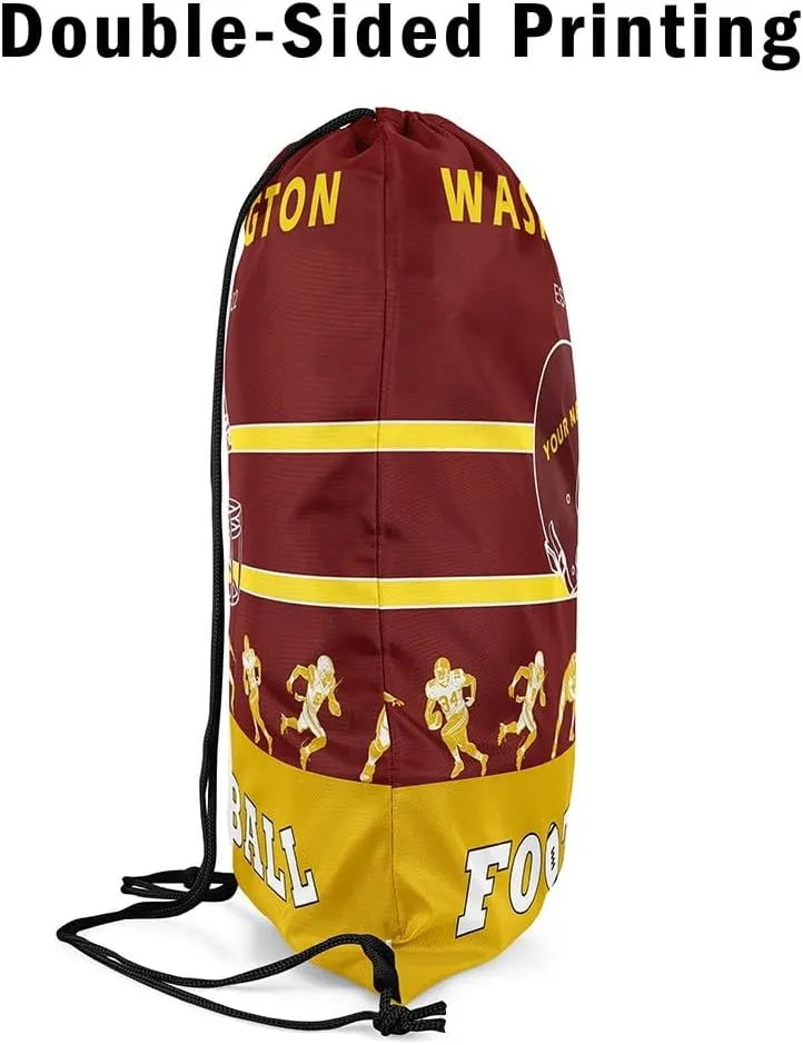 Erosebridal Customized 13 x 15.7 Football Drawstring Backpack,American Football Drawstring Bag for Men,Red Yellow Sports Draw String Back Bag,Rugby City Team String Backpack