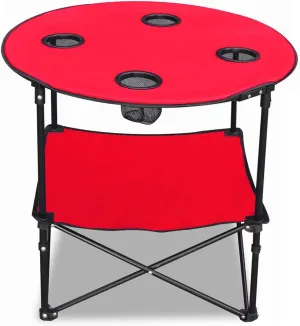 Etna Portable Camping Table Folding Camp 28 Inch Foldable Beach Outdoor with Cup Holders & Carry Bag for Camping, Beach, Backpacking, Tailgating, Patio, RV - Red (5075-RED)