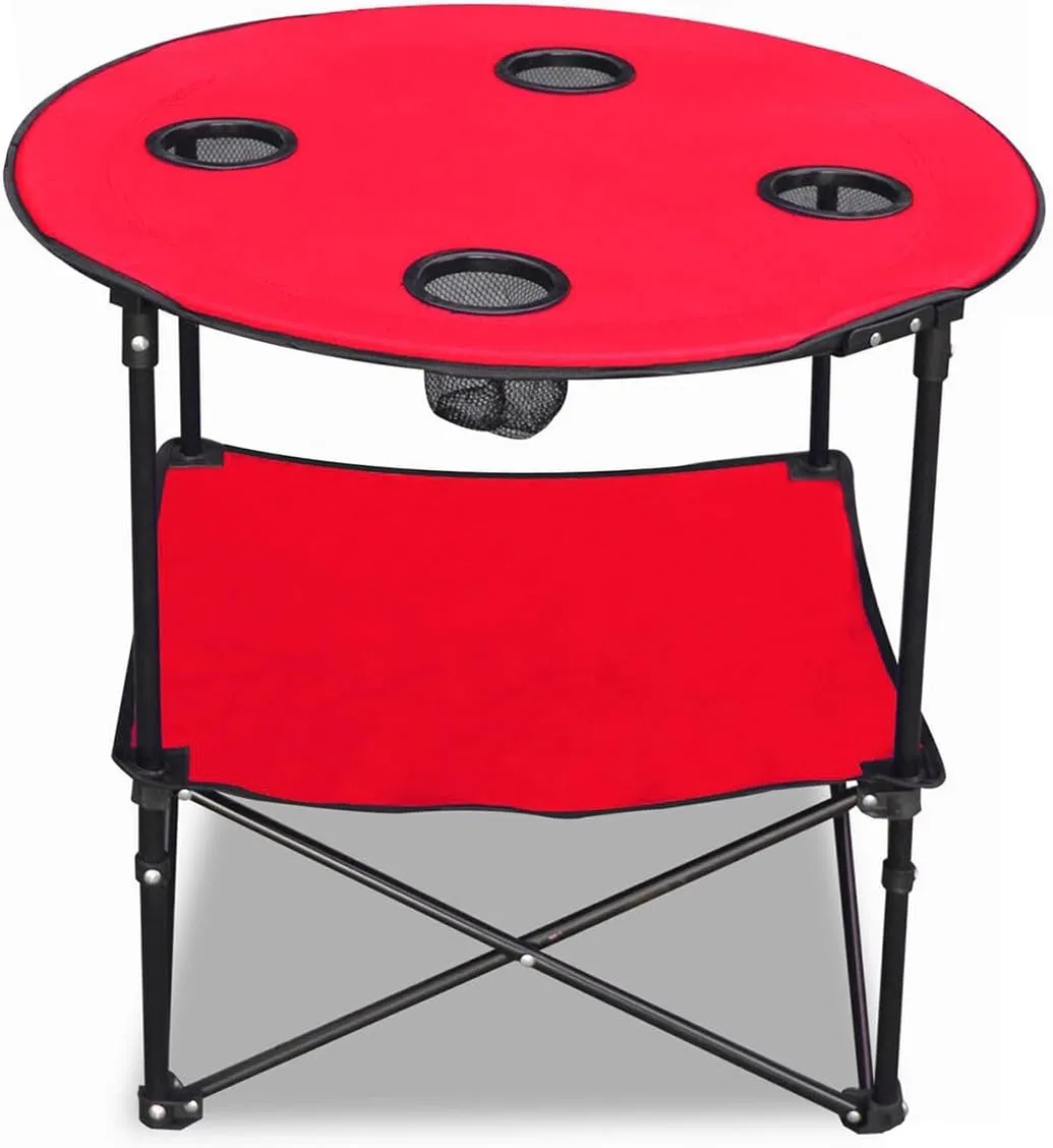 Etna Portable Camping Table Folding Camp 28 Inch Foldable Beach Outdoor with Cup Holders & Carry Bag for Camping, Beach, Backpacking, Tailgating, Patio, RV - Red (5075-RED)