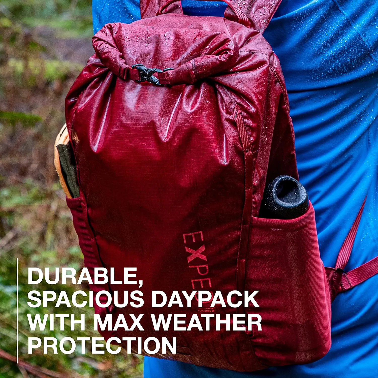 Exped Typhoon 25 Backpack - Waterproof Lightweight Multifunctional Roll-Top Travel Daypack with Compact Packed Size, Forest Green, 25L