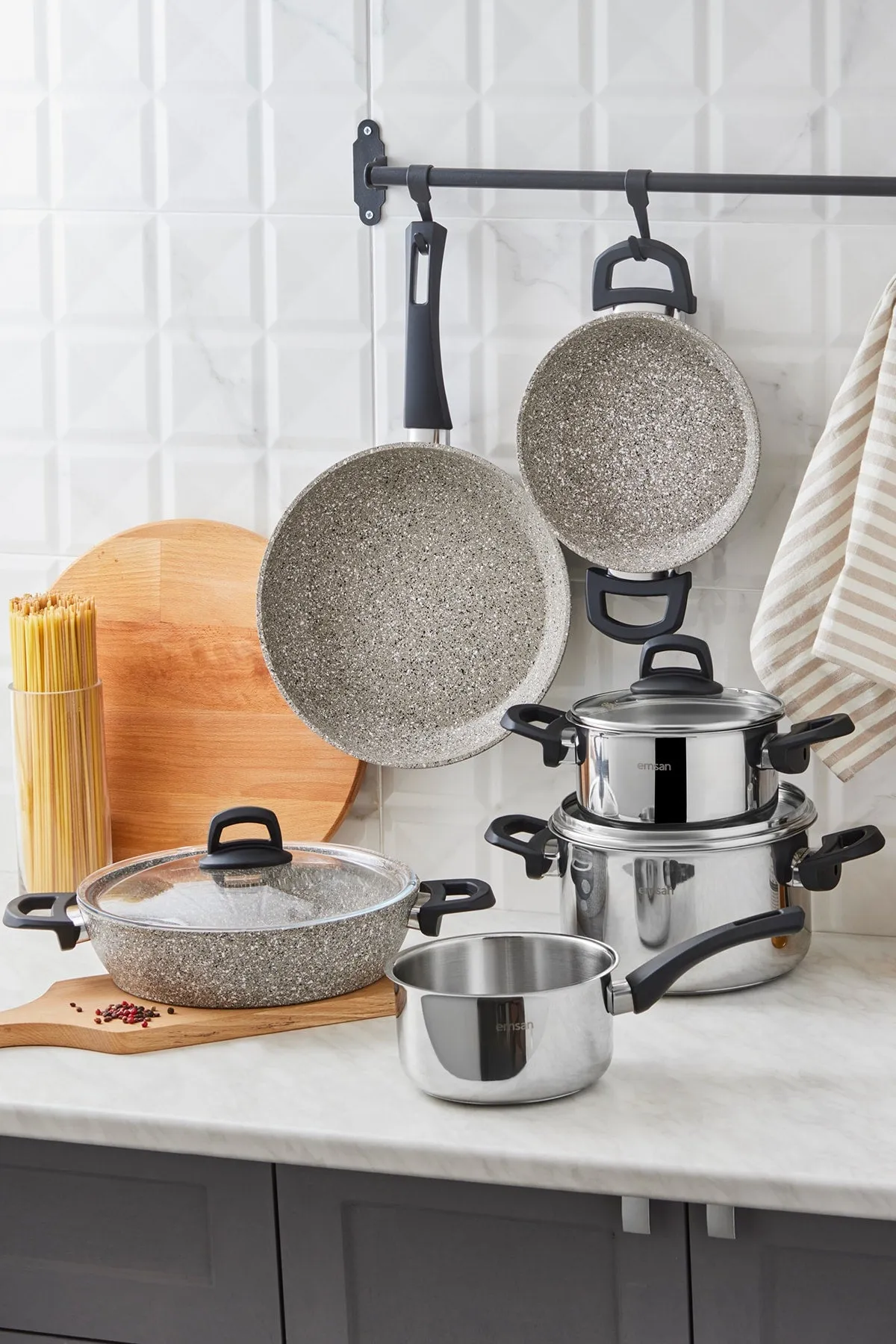 Experto 9 Pieces Granite - Steel Cookware Set