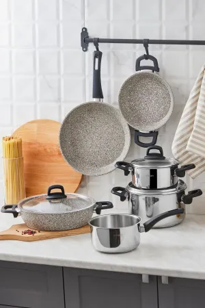 Experto 9 Pieces Granite - Steel Cookware Set