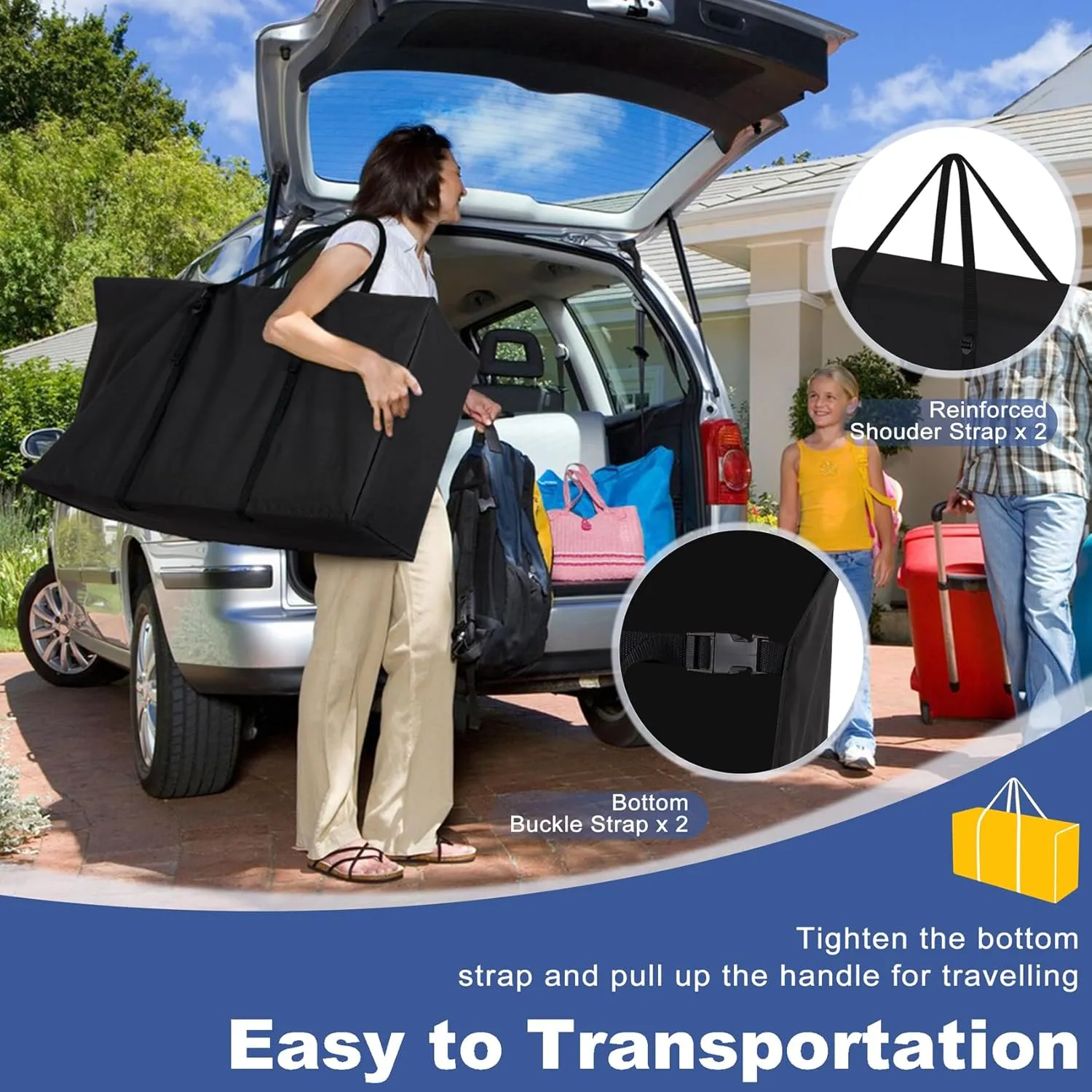 Explore Land 2-in-1 Folding Chair Carring Bag - 900D Furniture Cover for Zero Gravity/Plastic/Resin/Wood Foldable Chairs(39"L x12"W x 20"H, Black)
