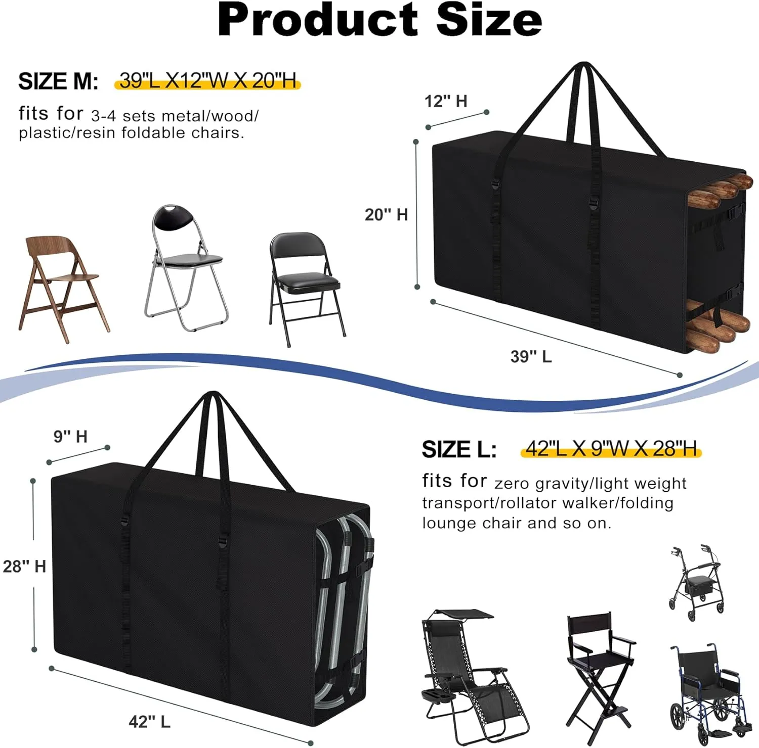 Explore Land 2-in-1 Folding Chair Carring Bag - 900D Furniture Cover for Zero Gravity/Plastic/Resin/Wood Foldable Chairs(39"L x12"W x 20"H, Black)