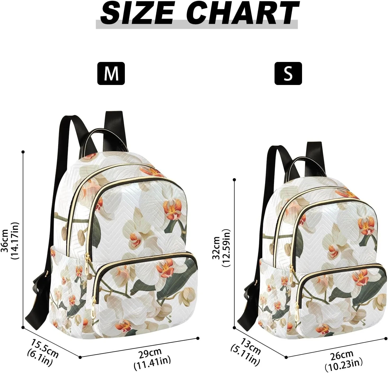 Exquisite Orchids White Campus Backpack Purse Bookbag Quilted Backpack for Women 13" Laptop Backpack Stylish Printed Rucksack with Multiple Pockets Lightweight Travel