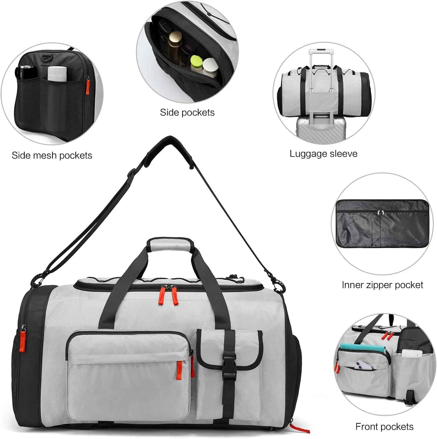 Extra Large 70L Gym Backpack With Shoes Compartment, Heavy Duty Sports Duffle for Men & Women, Workout Duffel, Weekender Overnight for Travel Camping, Grey