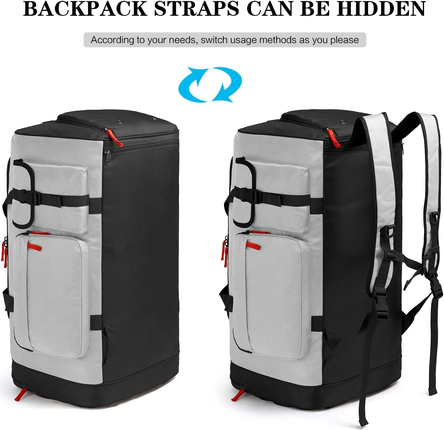 Extra Large 70L Gym Backpack With Shoes Compartment, Heavy Duty Sports Duffle for Men & Women, Workout Duffel, Weekender Overnight for Travel Camping, Grey