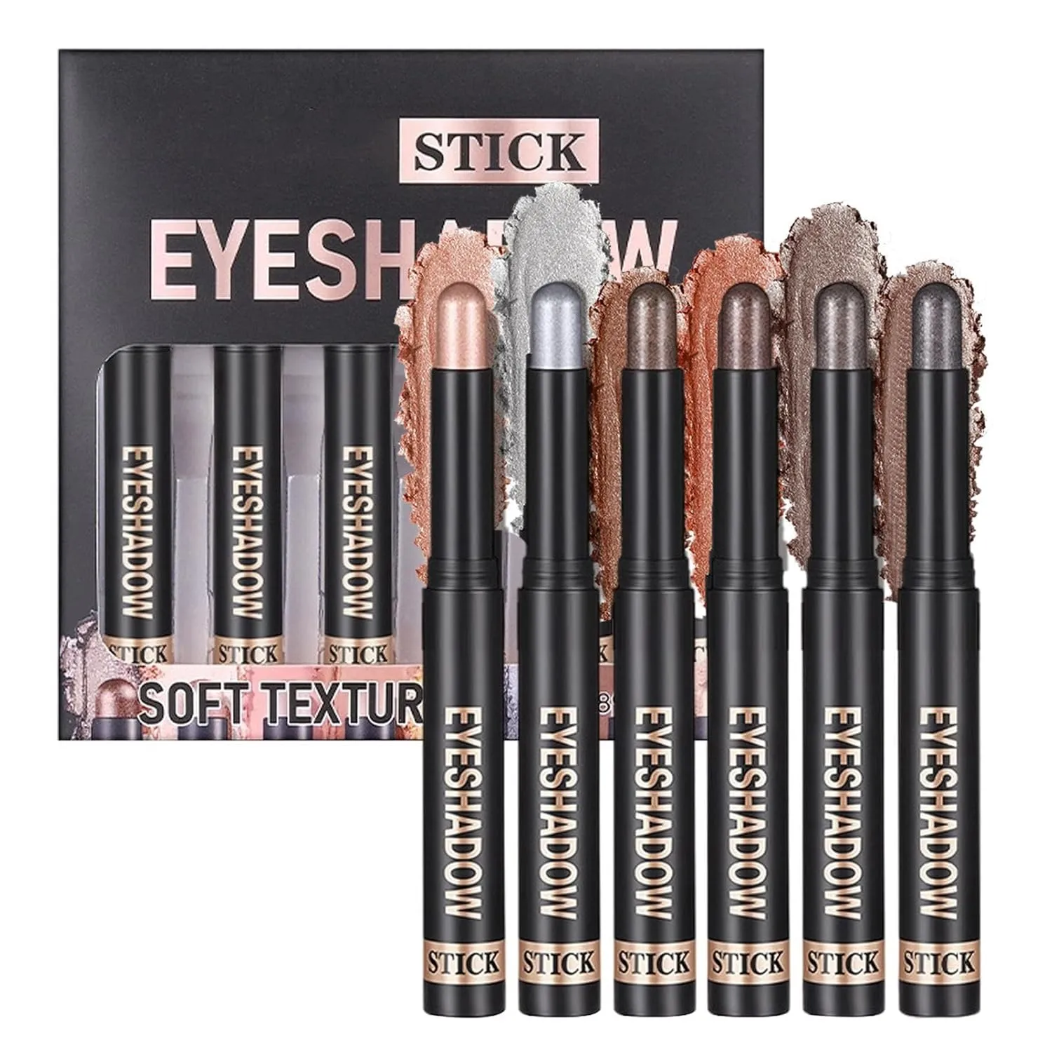 Eye Shadow Stick, 6 Piece Cream Pencil Set, Matte Long Lasting Brightener, 4.48 Inches, Sturdy, Waterproof Makeup Pens for Women, Girls, Party, Travel, Wedding, Use