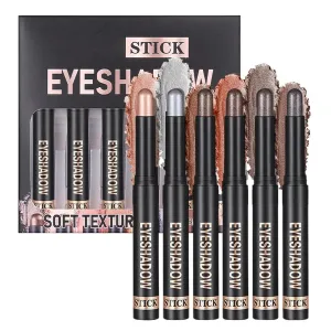 Eye Shadow Stick, 6 Piece Cream Pencil Set, Matte Long Lasting Brightener, 4.48 Inches, Sturdy, Waterproof Makeup Pens for Women, Girls, Party, Travel, Wedding, Use