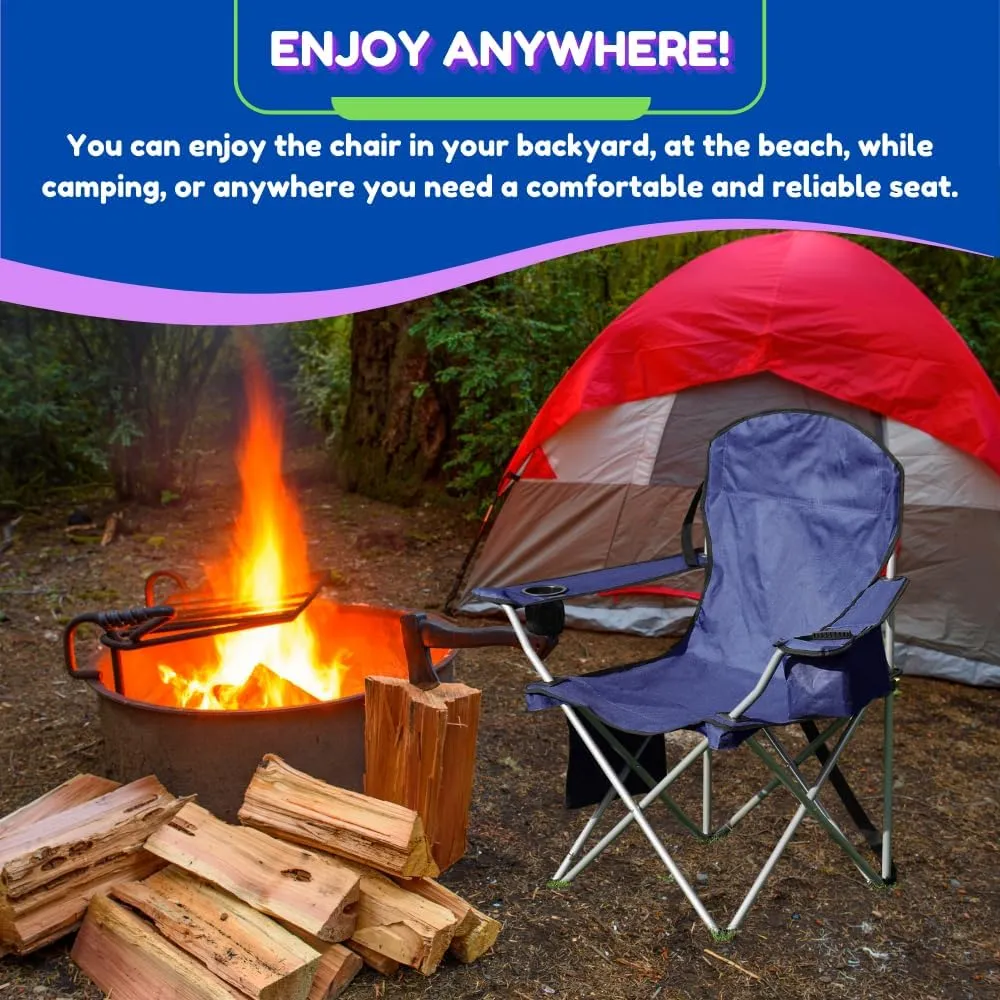 EZONE Set of 2 Camping Chairs with Built-in Ice Cooler, Portable Chair, Storage Pocket, Cup Holder, and Carry Bag Perfect for Camping, Tailgating, Fishing, Beach, and Lawn (2, Navy)