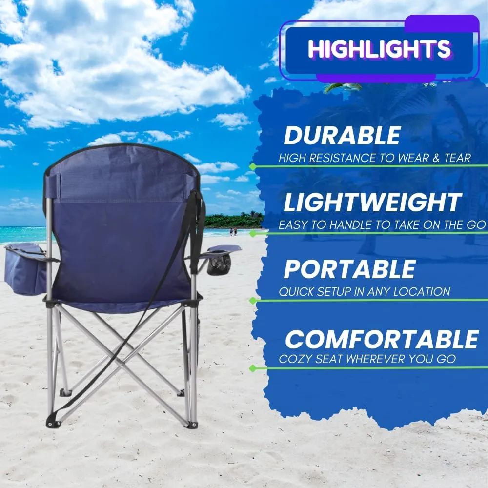 EZONE Set of 2 Camping Chairs with Built-in Ice Cooler, Portable Chair, Storage Pocket, Cup Holder, and Carry Bag Perfect for Camping, Tailgating, Fishing, Beach, and Lawn (2, Navy)