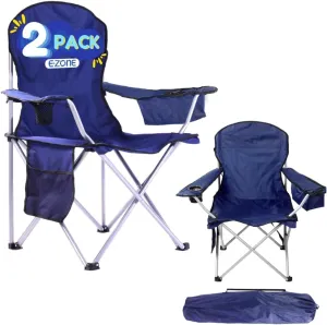 EZONE Set of 2 Camping Chairs with Built-in Ice Cooler, Portable Chair, Storage Pocket, Cup Holder, and Carry Bag Perfect for Camping, Tailgating, Fishing, Beach, and Lawn (2, Navy)