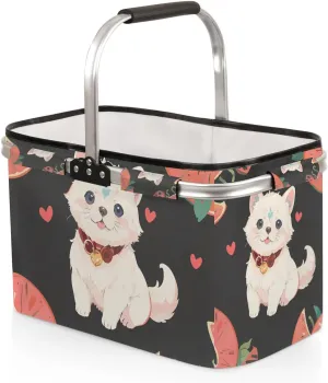 Faithful Dog Collapsible Market Basket Reusable Portable Shopping Basket Heavy Duty Camping Grocery Bag with Handle Folding Picnic Basket for Travel Shopping Camping Beach Car