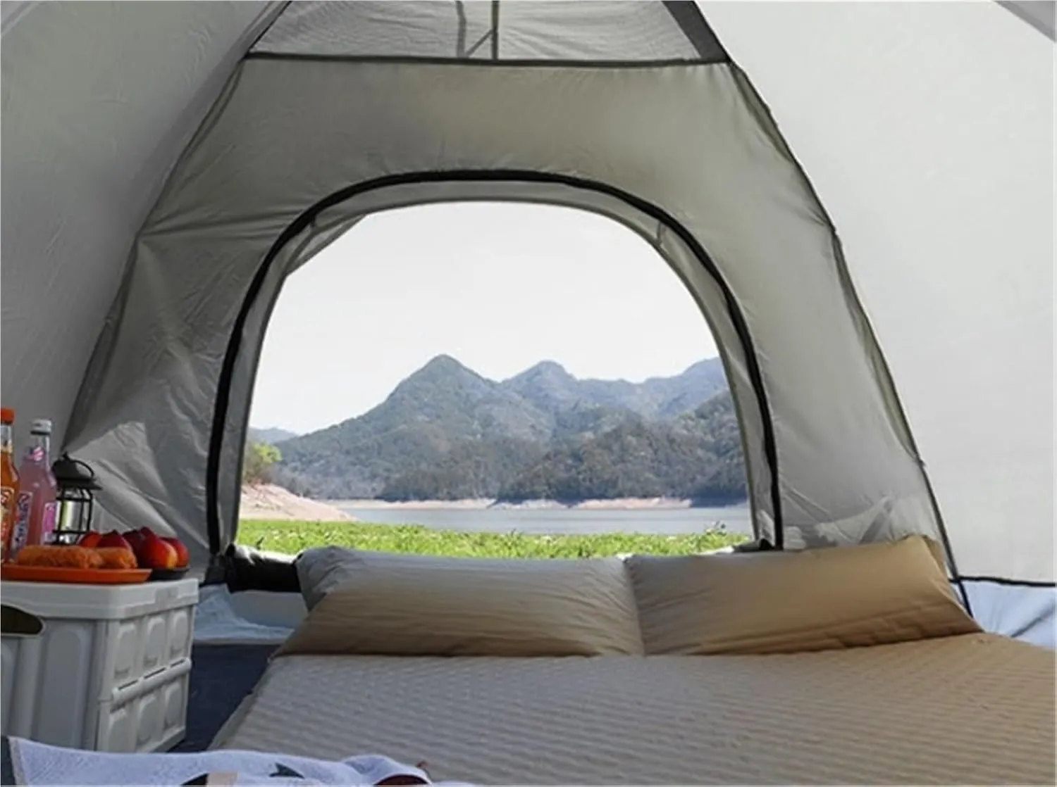 Fake Double-Layer Tent Quick-Open Camping Beach Tent Outdoor Tent(Green,Small)