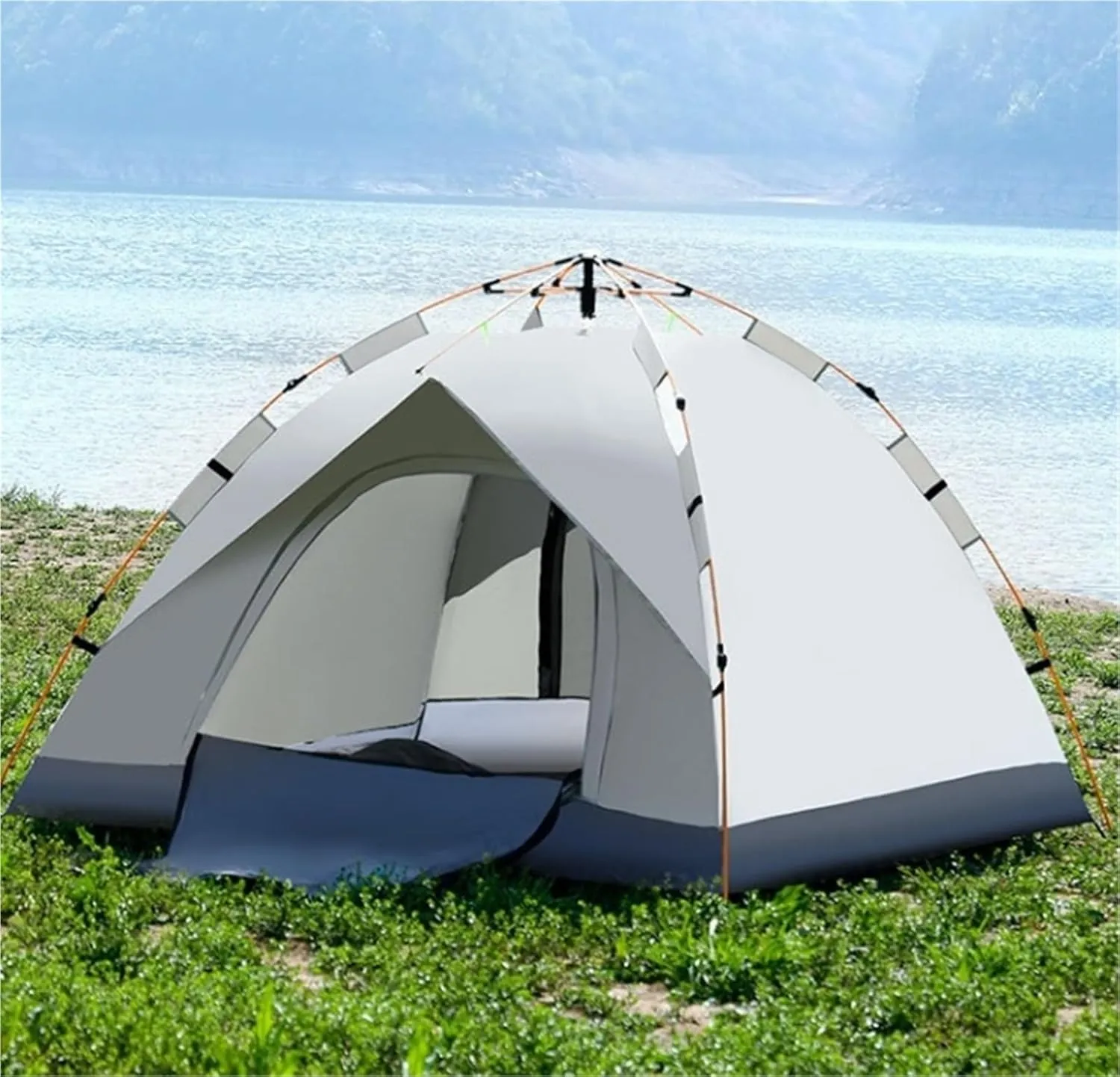 Fake Double-Layer Tent Quick-Open Camping Beach Tent Outdoor Tent(Green,Small)