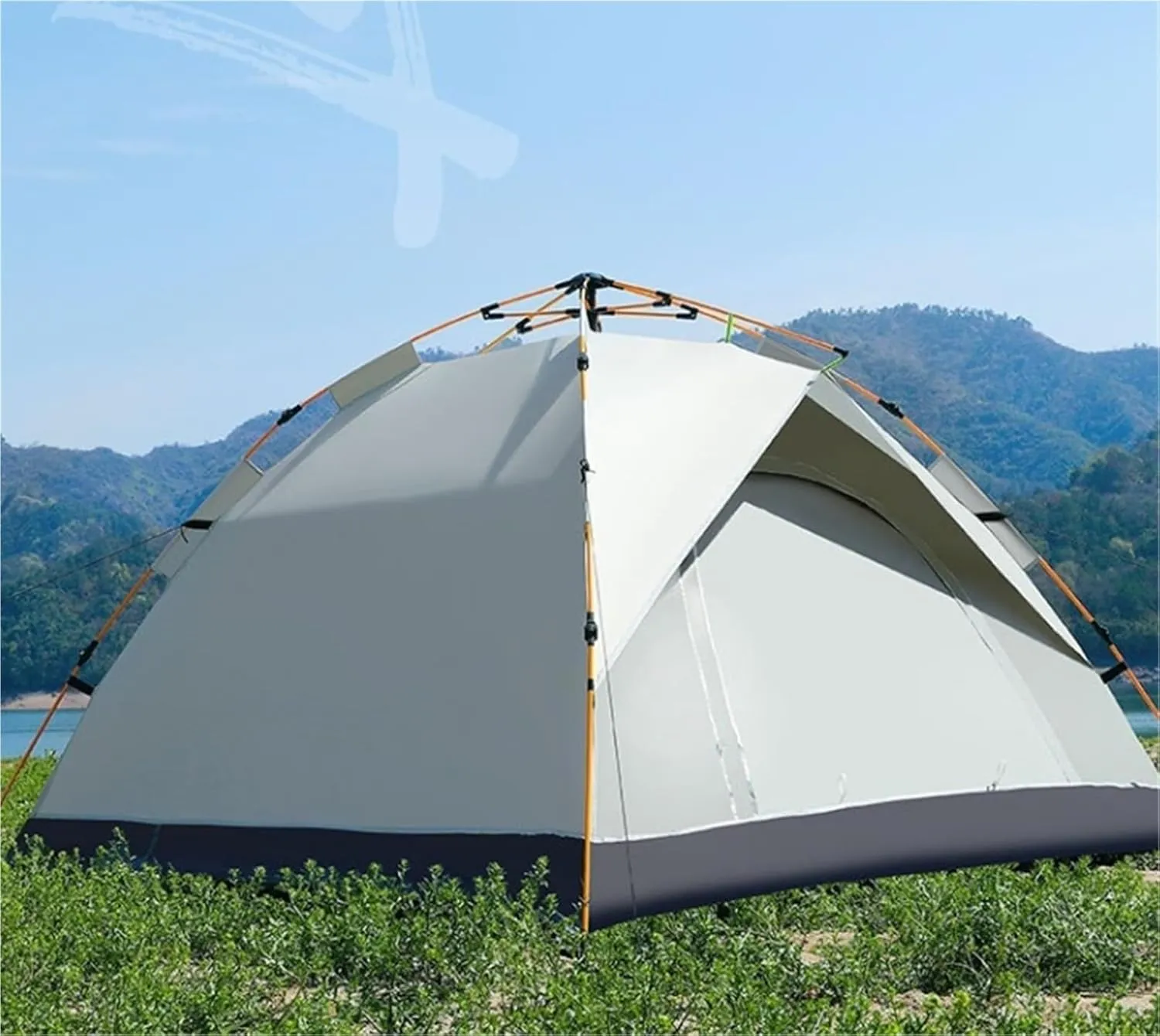 Fake Double-Layer Tent Quick-Open Camping Beach Tent Outdoor Tent(Green,Small)