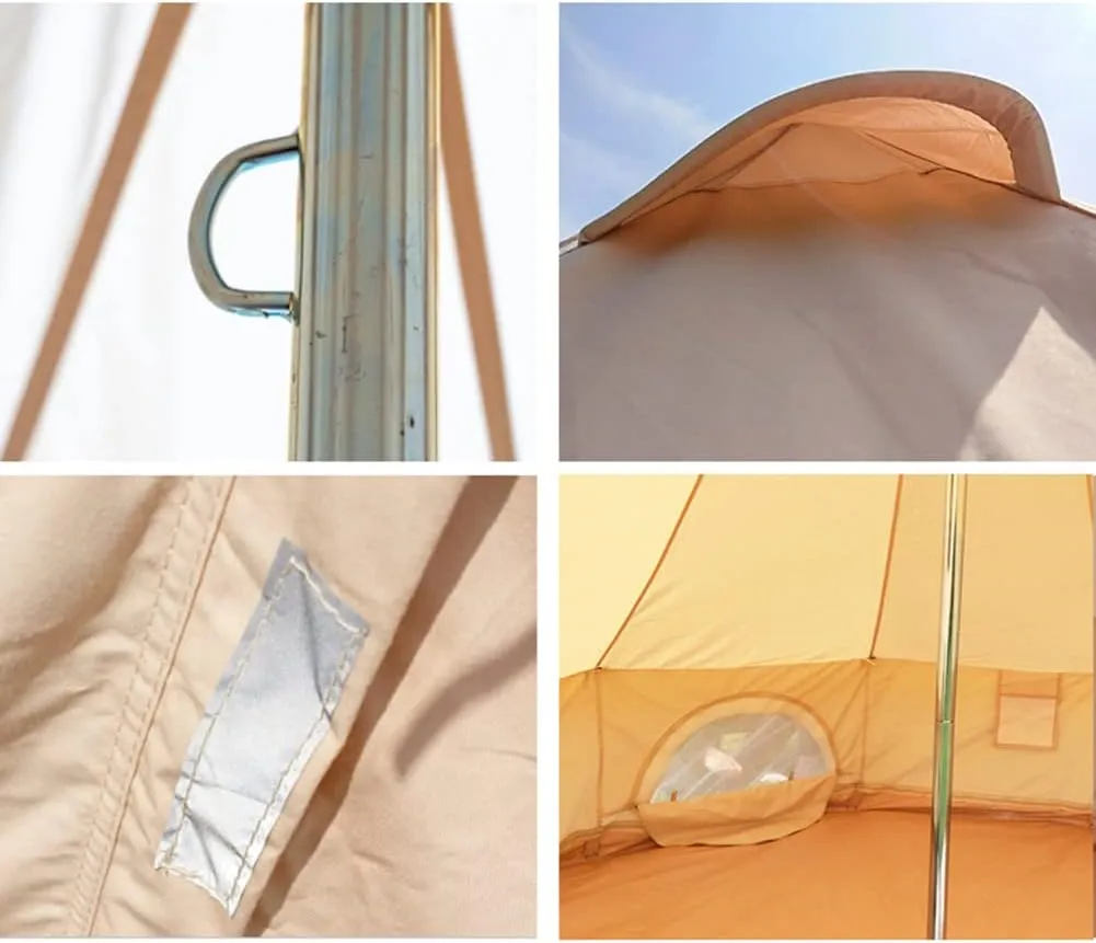Family Camping Bell Tent 4 Season Luxury Outdoor Camping and Glamping Yurt Tent for Camping Hiking Christmas Party (Beige 4M)