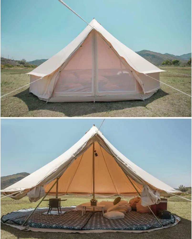 Family Camping Bell Tent 4 Season Luxury Outdoor Camping and Glamping Yurt Tent for Camping Hiking Christmas Party (Beige 4M)