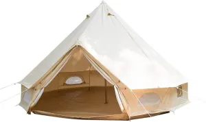 Family Camping Bell Tent 4 Season Luxury Outdoor Camping and Glamping Yurt Tent for Camping Hiking Christmas Party (Beige 4M)