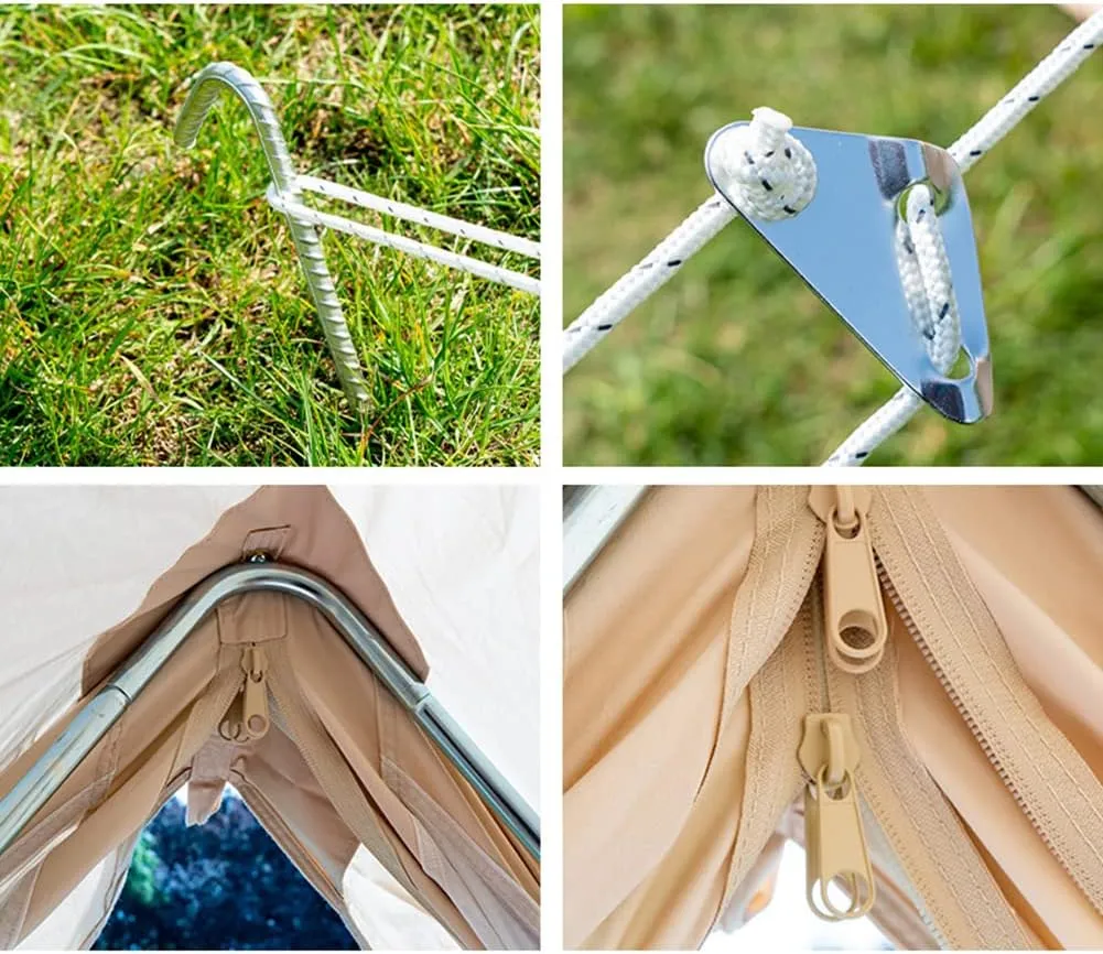 Family Camping Bell Tent 4 Season Luxury Outdoor Camping and Glamping Yurt Tent for Camping Hiking Christmas Party (Beige 4M)