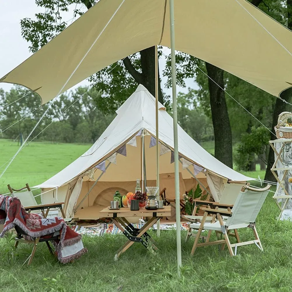 Family Camping Bell Tent 4 Season Luxury Outdoor Camping and Glamping Yurt Tent for Camping Hiking Christmas Party (Beige 4M)