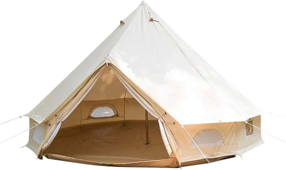 Family Camping Bell Tent 4 Season Luxury Outdoor Camping and Glamping Yurt Tent for Camping Hiking Christmas Party (Beige 4M)