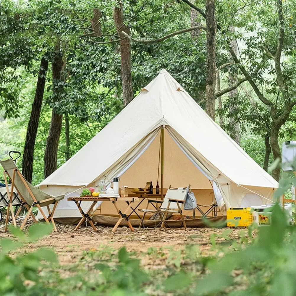 Family Camping Bell Tent 4 Season Luxury Outdoor Camping and Glamping Yurt Tent for Camping Hiking Christmas Party (Beige 4M)
