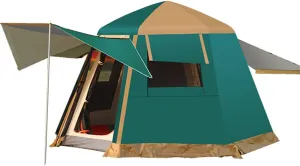 Family Camping Tent Double Layer Automatic Opening Hydraulic Tent Dome Tent with Porch for Climbing Fishing Festivals Garden