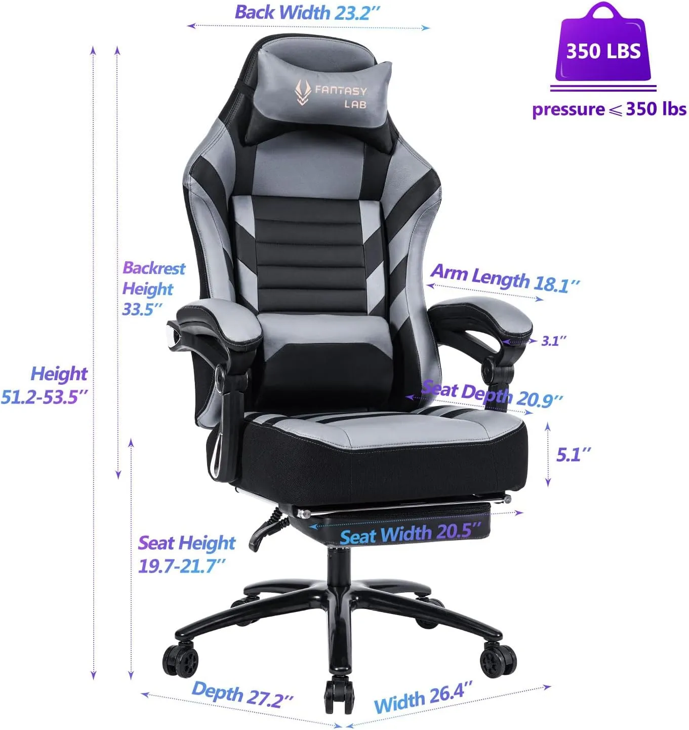 Fantasylab Big and Tall Gaming Chair with Footrest 400lbs Massage Gamer Chair with Memory Foam Adjustable Tilt Back Angle & Armrest, High Back Leather Computer Office Chair