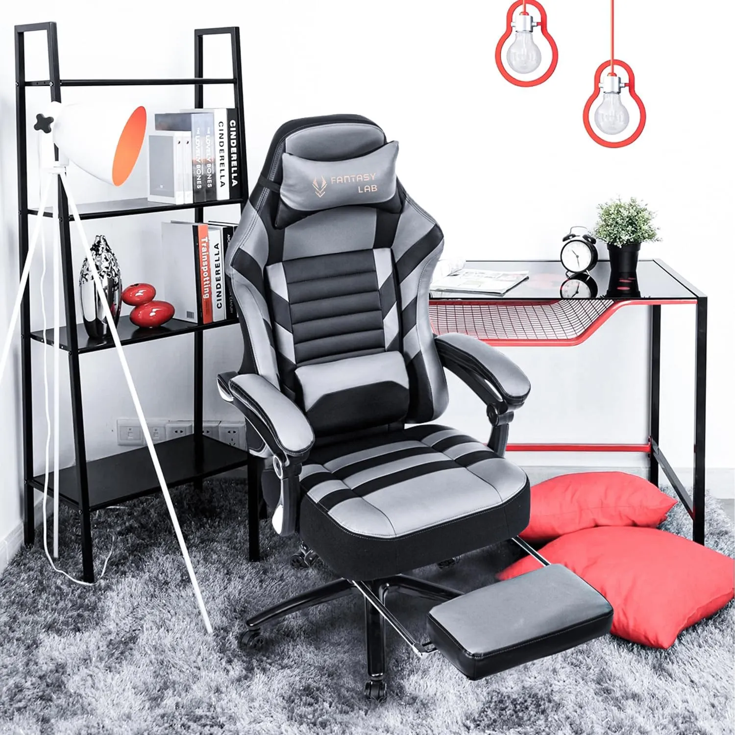 Fantasylab Big and Tall Gaming Chair with Footrest 400lbs Massage Gamer Chair with Memory Foam Adjustable Tilt Back Angle & Armrest, High Back Leather Computer Office Chair