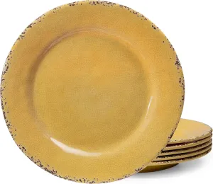 Farmhouse Melamine Dinner Plate Set, 6 Piece 11-inch Chip Resistant, Lightweight Round Kitchen Plates Set for Salad, Pasta –Unbreakable RV, Camping Dining Serving Dishes for Parties, Yellow…