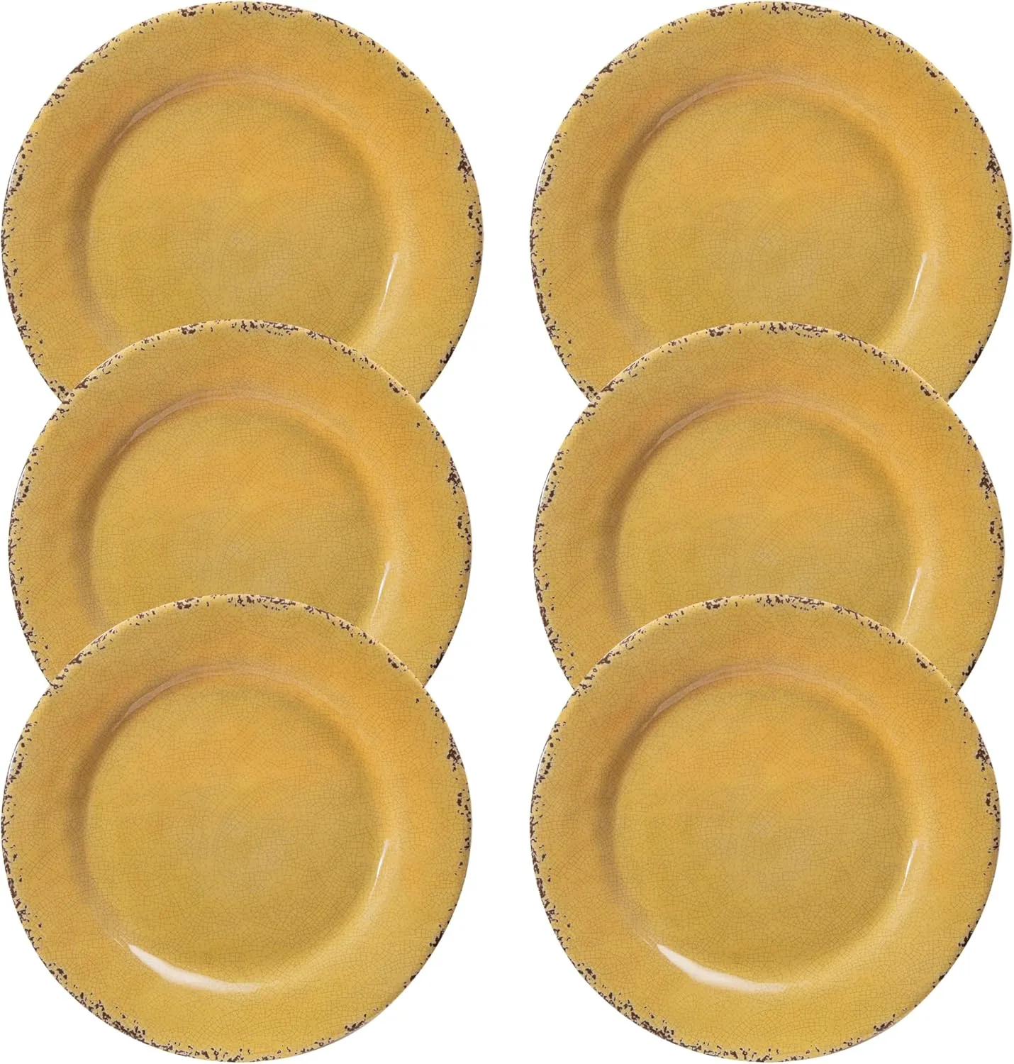Farmhouse Melamine Dinner Plate Set, 6 Piece 11-inch Chip Resistant, Lightweight Round Kitchen Plates Set for Salad, Pasta –Unbreakable RV, Camping Dining Serving Dishes for Parties, Yellow…