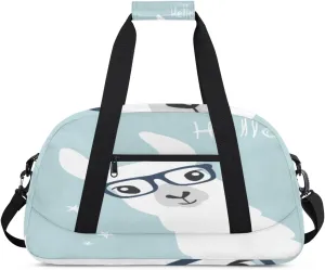 Fashion Alpaca Gym Duffel Bag for Men Women Cartoon Pattern Sports Tote Bag with Adjustable Shoulder Strap for Dance Gymnastics Traveling Outdoor Camping Overnight Stay