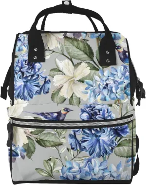 Fashion Diaper Bag Mummy Backpack Hydrangea Hibiscus Iris Bird Leaf Nappy Bag Large Capacity Baby Care Bags For Mom Dad