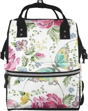 Fashion Diaper Bag Mummy Backpack Roses And Butterflies Nappy Bag Large Capacity Baby Care Bags For Mom Dad