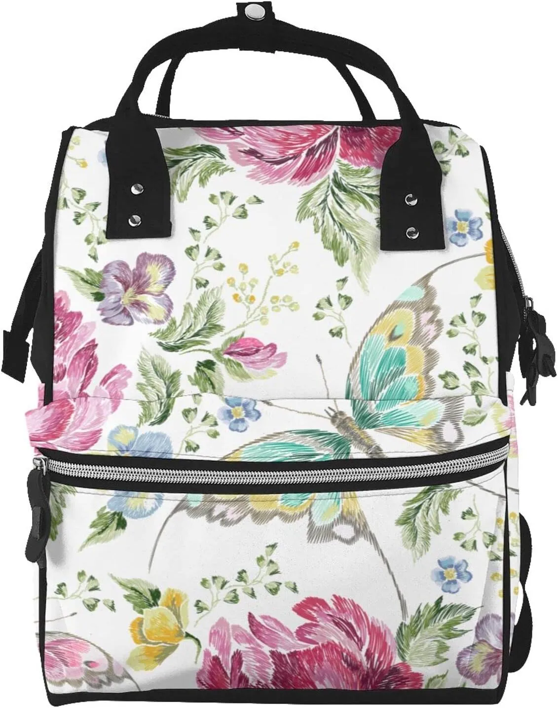 Fashion Diaper Bag Mummy Backpack Roses And Butterflies Nappy Bag Large Capacity Baby Care Bags For Mom Dad