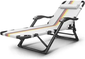 Fashion Sun Chair Breathable Folding Bed Lying Chair Balcony Beach Sun Lounger Noon Break Reclining Chair Seat Heavy Duty Adjustable for Patio Pool Outdoor Garden Beaches