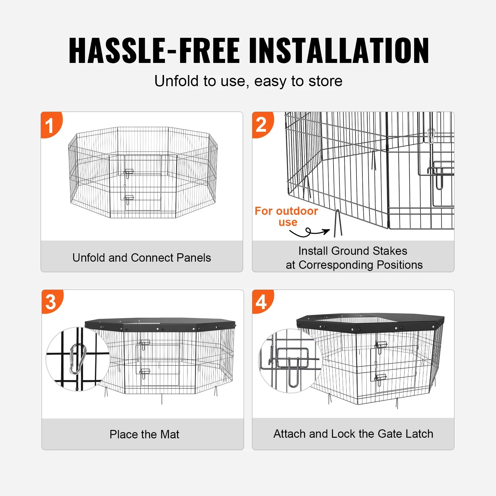 (FINAL PRICES ARE LOWER ON OUR SITE!) VEVOR Dog Playpen, 8 Panels Foldable Metal Dog Exercise Pen with Top Cover, 24" H Pet Fence Puppy Crate Kennel with Ground Stakes, Indoor Outdoor Dog Pen for Small Medium Pets, for Camping, Yard