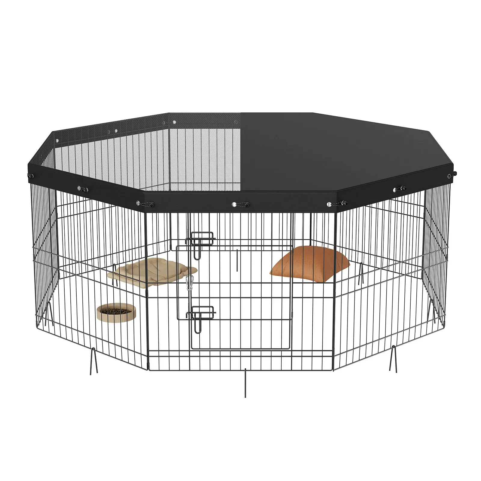 (FINAL PRICES ARE LOWER ON OUR SITE!) VEVOR Dog Playpen, 8 Panels Foldable Metal Dog Exercise Pen with Top Cover, 24" H Pet Fence Puppy Crate Kennel with Ground Stakes, Indoor Outdoor Dog Pen for Small Medium Pets, for Camping, Yard