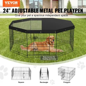 (FINAL PRICES ARE LOWER ON OUR SITE!) VEVOR Dog Playpen, 8 Panels Foldable Metal Dog Exercise Pen with Top Cover, 24" H Pet Fence Puppy Crate Kennel with Ground Stakes, Indoor Outdoor Dog Pen for Small Medium Pets, for Camping, Yard