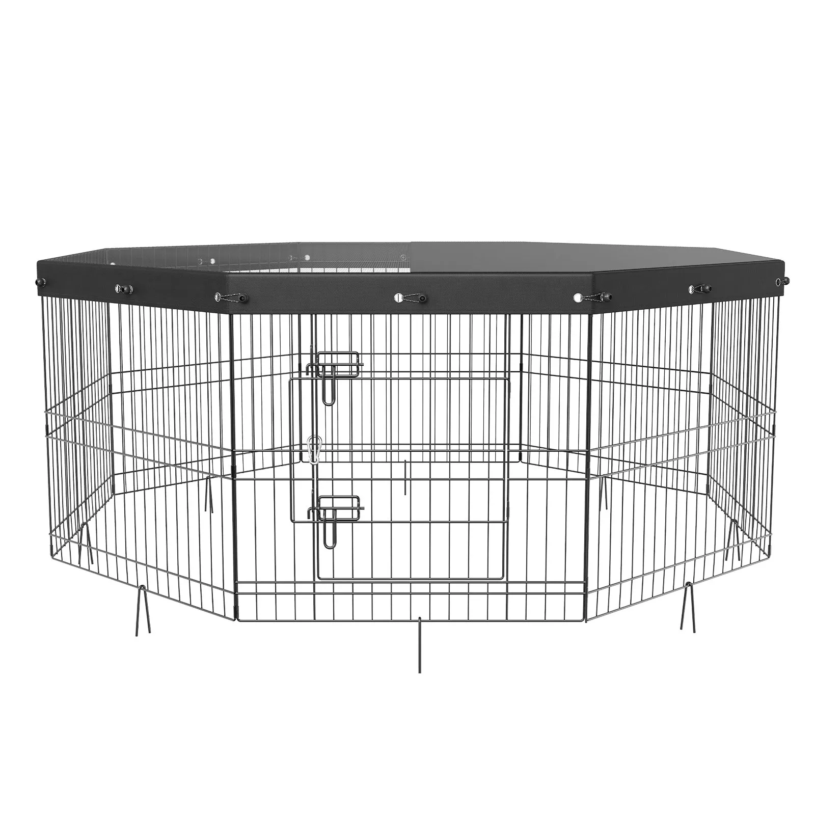 (FINAL PRICES ARE LOWER ON OUR SITE!) VEVOR Dog Playpen, 8 Panels Foldable Metal Dog Exercise Pen with Top Cover, 24" H Pet Fence Puppy Crate Kennel with Ground Stakes, Indoor Outdoor Dog Pen for Small Medium Pets, for Camping, Yard
