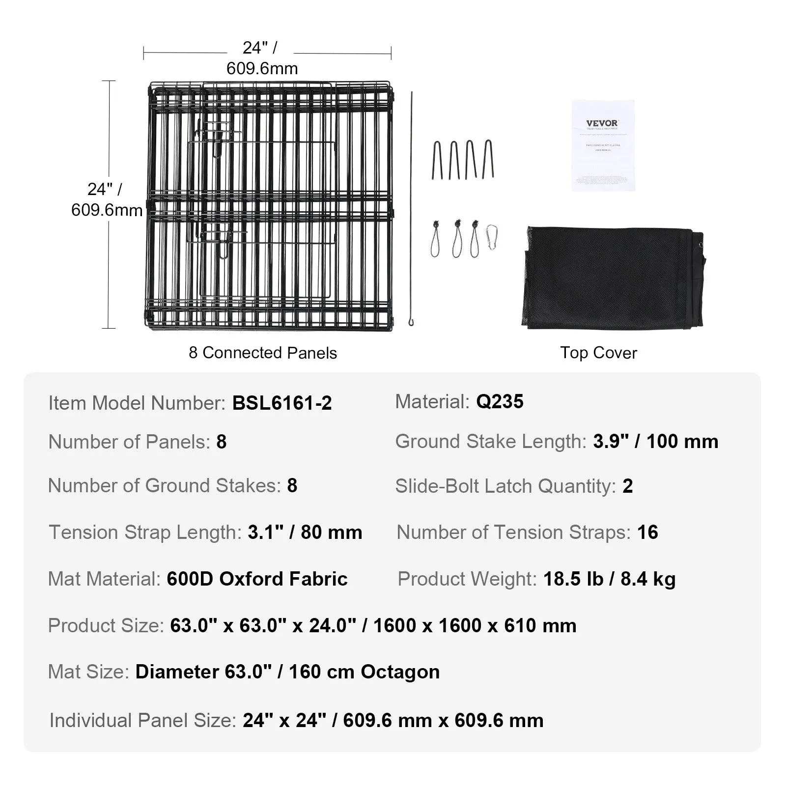 (FINAL PRICES ARE LOWER ON OUR SITE!) VEVOR Dog Playpen, 8 Panels Foldable Metal Dog Exercise Pen with Top Cover, 24" H Pet Fence Puppy Crate Kennel with Ground Stakes, Indoor Outdoor Dog Pen for Small Medium Pets, for Camping, Yard