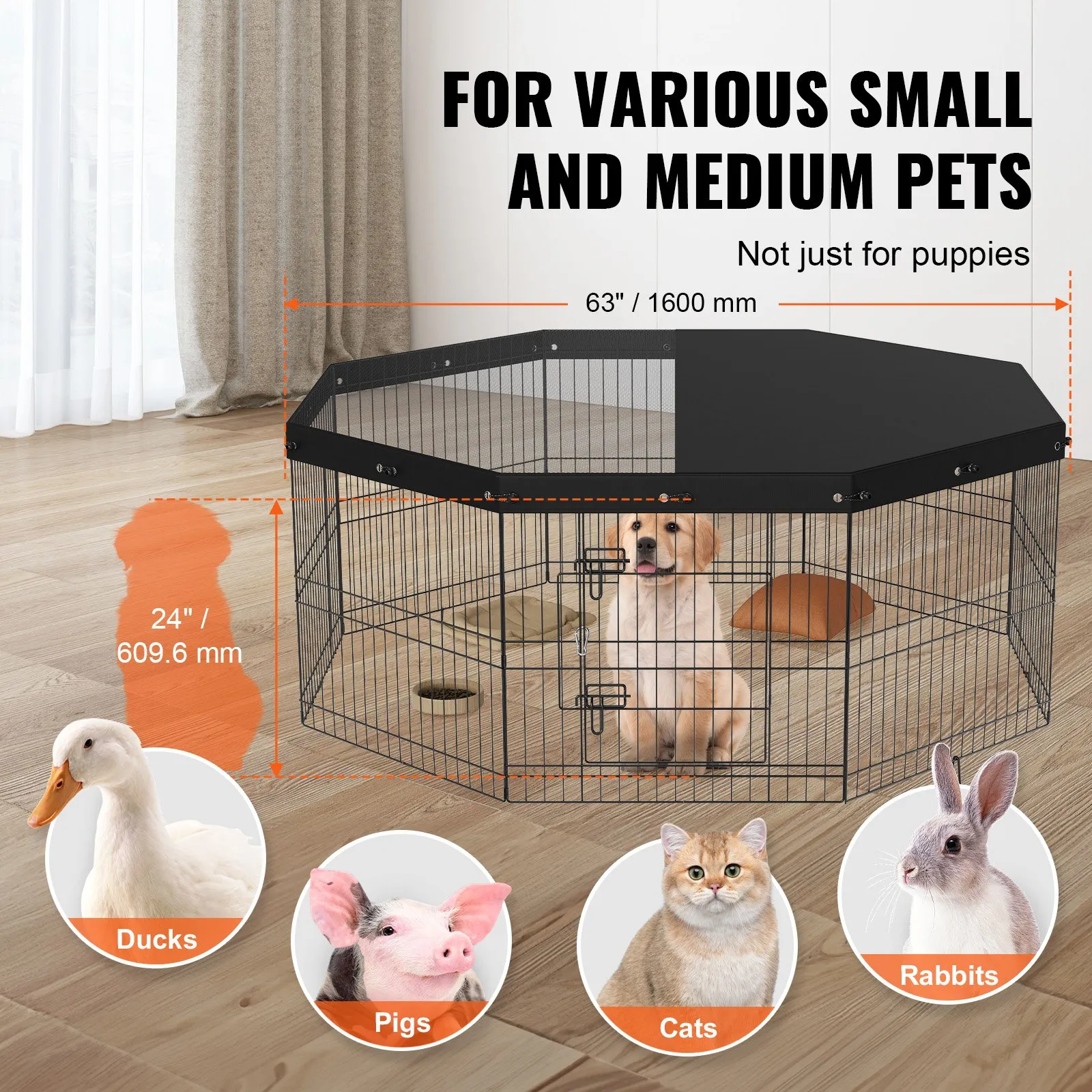 (FINAL PRICES ARE LOWER ON OUR SITE!) VEVOR Dog Playpen, 8 Panels Foldable Metal Dog Exercise Pen with Top Cover, 24" H Pet Fence Puppy Crate Kennel with Ground Stakes, Indoor Outdoor Dog Pen for Small Medium Pets, for Camping, Yard