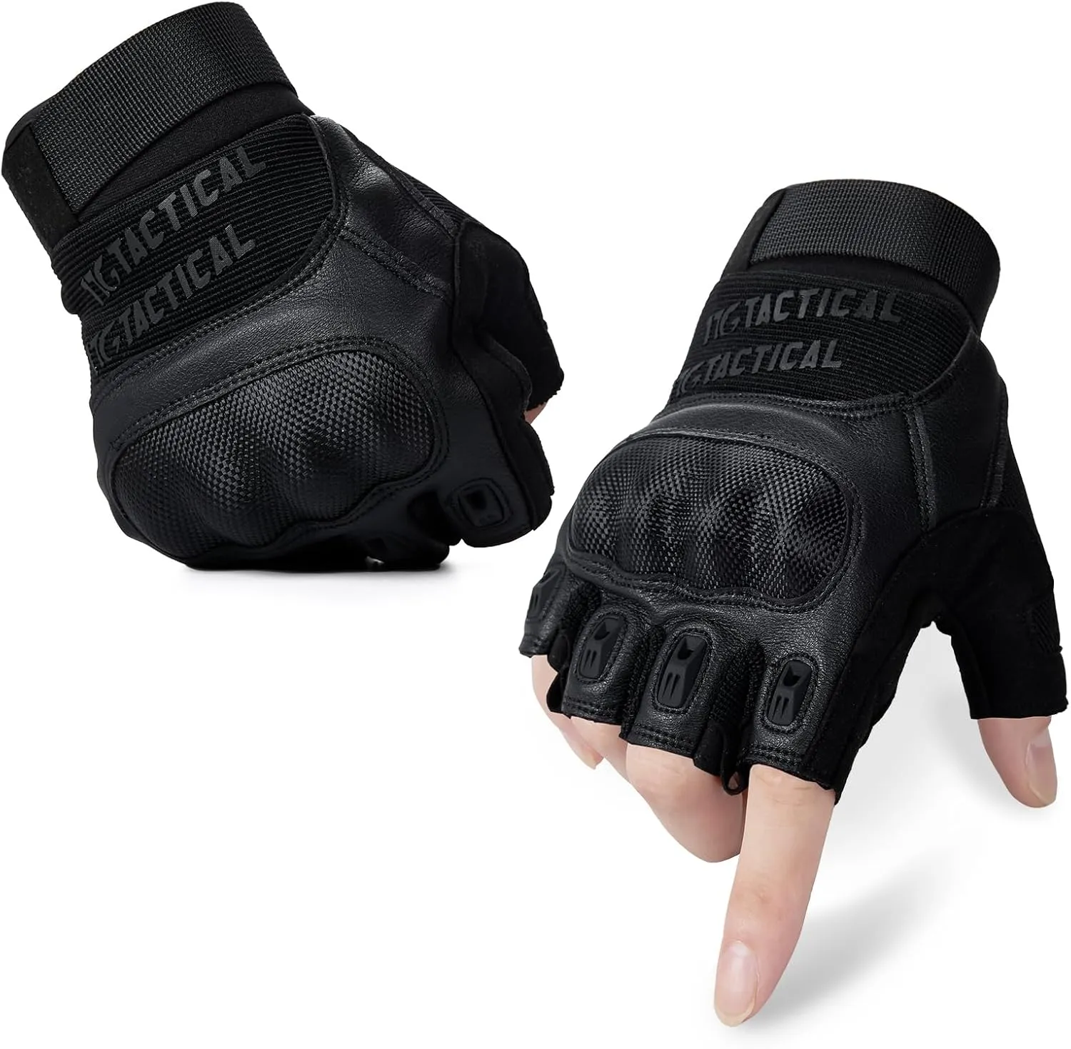 Fingerless Gloves for Men - Motorcycle & Workout Gloves with Knuckle Protection for Outdoor Sports, Cycling, Hunting, Hiking & Camping