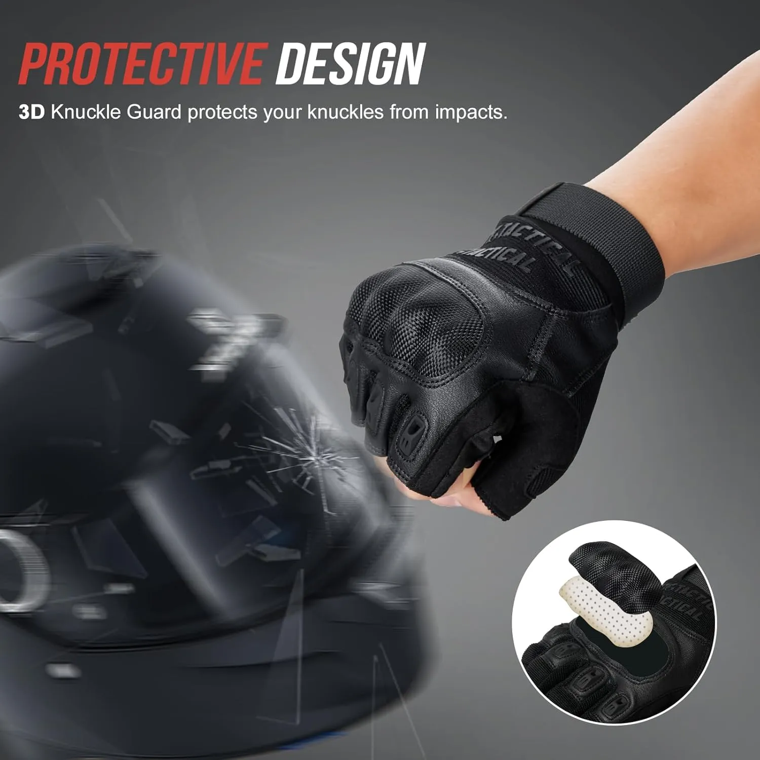 Fingerless Gloves for Men - Motorcycle & Workout Gloves with Knuckle Protection for Outdoor Sports, Cycling, Hunting, Hiking & Camping