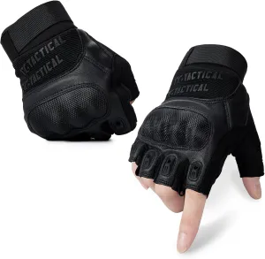 Fingerless Gloves for Men - Motorcycle & Workout Gloves with Knuckle Protection for Outdoor Sports, Cycling, Hunting, Hiking & Camping