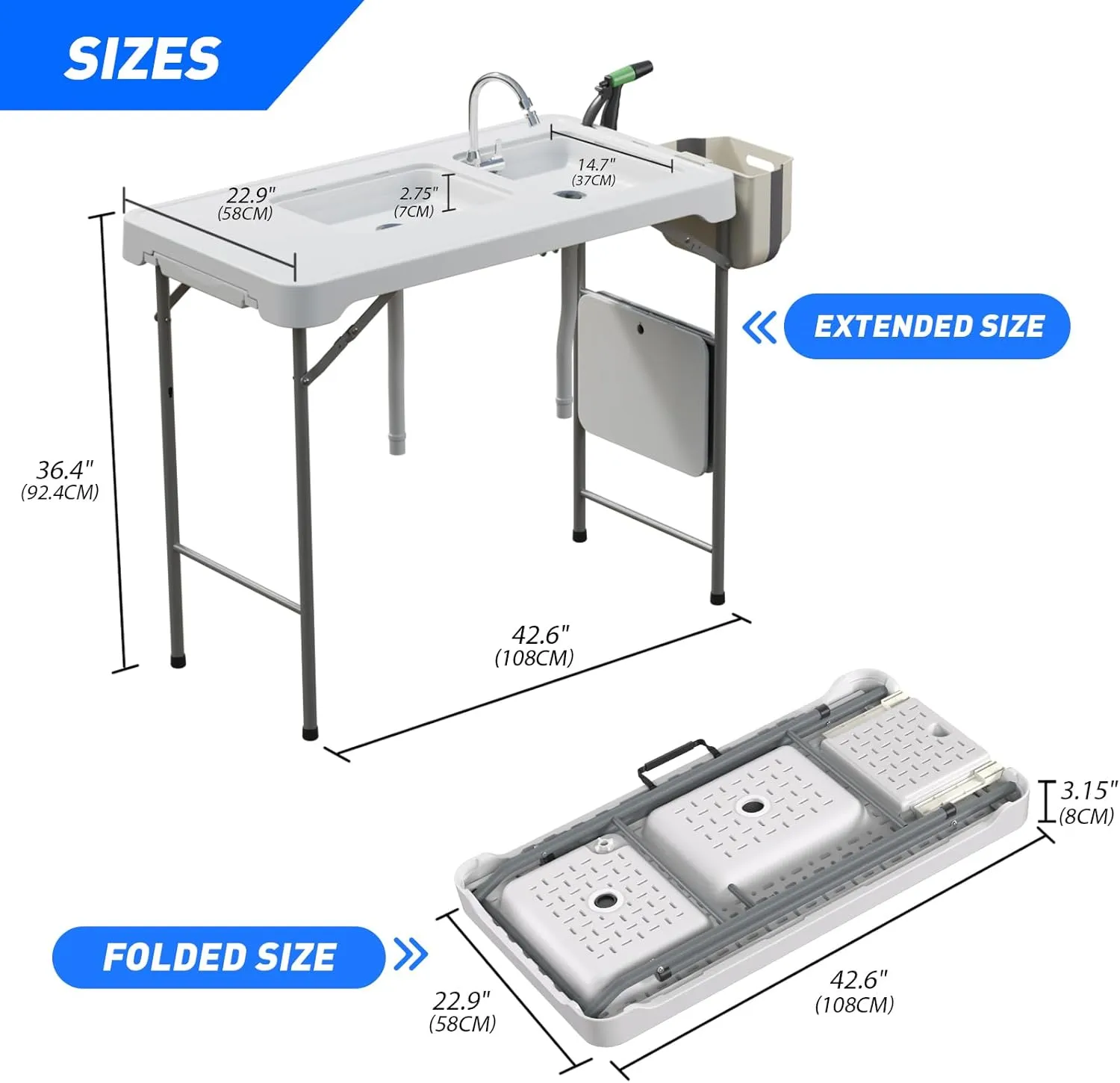 Fish Cleaning Table Portable Picnic Table Outdoor Cleaning Station for Camping, Picnic, Fishing, Patio